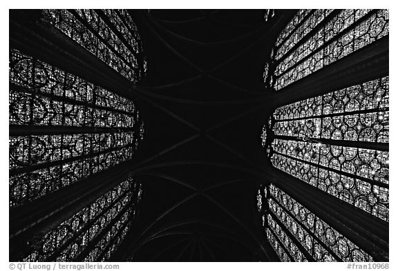 Stained glass and ceiling of Holy Chapel. Paris, France