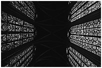 Stained glass and ceiling of Holy Chapel. Paris, France (black and white)