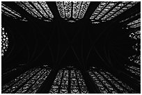 Ceiling and stained glass of Upper Holy Chapel. Paris, France (black and white)