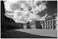Entrance court of the Versailles Palace. France (black and white)