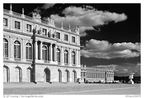 Versailles Palace facade in classical style. France (black and white)