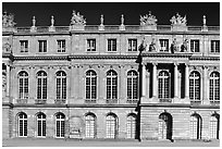 Frontal view of the Palais de Versailles, late afternoon. France (black and white)