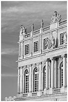 Detail of facade, late afternoon, Versailles palace. France (black and white)