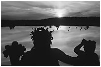 Sunset over a basin in the Versailles palace gardens. France ( black and white)