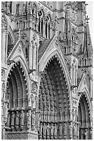 Side view of Cathedral facade, Amiens. France (black and white)