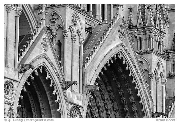 Detail of Cathedral facade, Amiens. France (black and white)