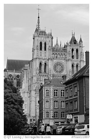 Houses and Cathedral, Amiens. France (black and white)