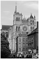 Houses and Cathedral, Amiens. France (black and white)