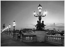 Lamps on Alexandre III bridge at sunset. France ( black and white)