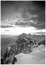 Midi-Plan ridge, Aiguille Verte, Droites, and Courtes at sunrise, Chamonix. France (black and white)
