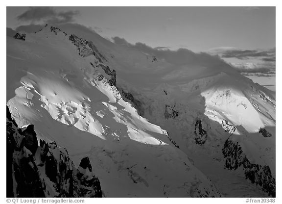 Mont Blanc and Dome du Gouter, early morning light, Chamonix. France (black and white)