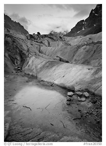 Glacial Pond on Mer de Glace glacier, Chamonix. France (black and white)