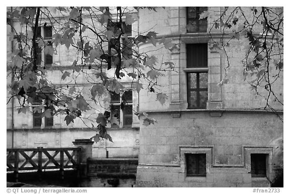 Azay-le-rideau chateau detail. Loire Valley, France (black and white)