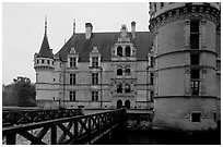 Azay-le-rideau chateau entrance. Loire Valley, France (black and white)