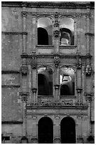 Staircase detail of Azay-le-rideau chateau. Loire Valley, France (black and white)