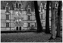 Azay-le-rideau chateau at dusk. Loire Valley, France (black and white)