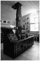 Kitchen of the Chenonceaux chateau. Loire Valley, France (black and white)