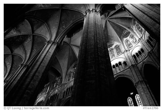 Soaring gothic columns, Saint-Etienne Cathedral. Bourges, Berry, France