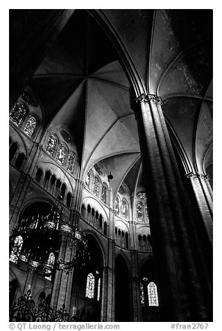 Gothic columns and nave inside Bourges Cathedral. Bourges, Berry, France