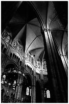 Gothic columns and nave inside Bourges Cathedral. Bourges, Berry, France (black and white)