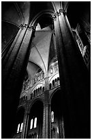 Columns inside Saint-Etienne Cathedral. Bourges, Berry, France (black and white)