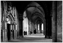 Outer  aisle,  the Saint-Etienne Cathedral. Bourges, Berry, France (black and white)