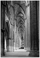 Side  aisle inside Bourges Saint Stephen Cathedral. Bourges, Berry, France (black and white)