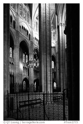 Interior view from choir, Saint-Etienne Cathedral. Bourges, Berry, France (black and white)