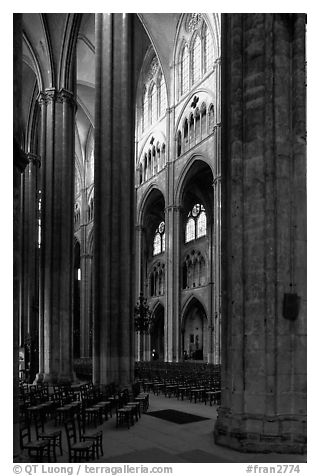 Interior of Gothic Bourges Cathedral. Bourges, Berry, France (black and white)
