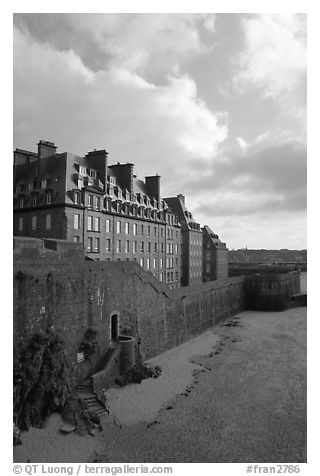 Ramparts of the old town, Saint Malo. Brittany, France (black and white)