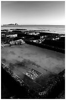 Oyester cages in Cancale. Brittany, France ( black and white)