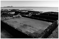 Oyester cages in Cancale. Brittany, France (black and white)