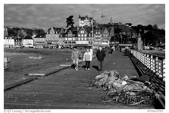 Pier and waterfront of Cancale. Brittany, France (black and white)