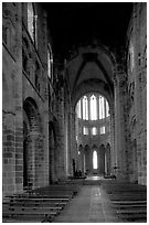 Austere chapel inside the Benedictine abbey. Mont Saint-Michel, Brittany, France (black and white)
