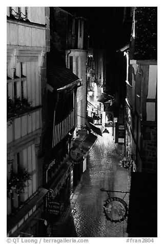 Medieval street. Mont Saint-Michel, Brittany, France (black and white)