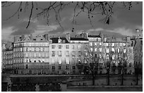 Waterfront houses on Saint-Louis island. Paris, France ( black and white)