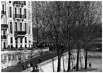 Waterfront and quay, Saint-Louis island. Paris, France ( black and white)