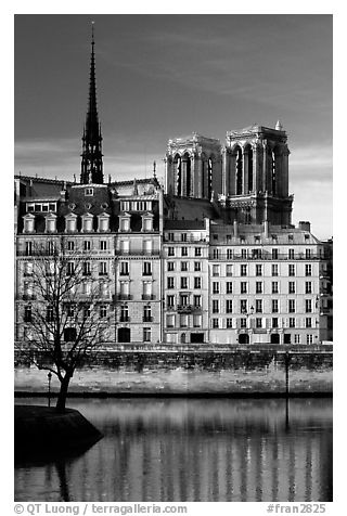 Saint-Louis island and Notre Dame. Paris, France (black and white)
