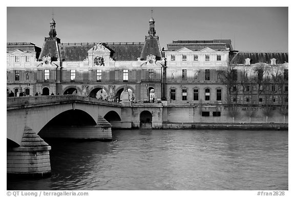 Louvre, Pont de Solferino, and Seine River at sunset. Paris, France (black and white)