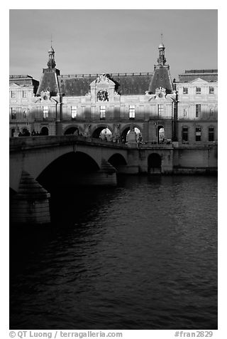 Louvre and Pont Royal at sunset. Paris, France (black and white)
