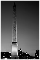 Luxor obelisk of the Concorde plaza at sunset. Paris, France (black and white)