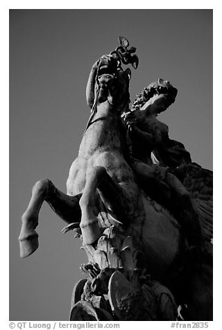 Statue in the Louvre Gardens. Paris, France (black and white)