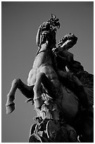 Equestrian Statue in the Louvre Gardens. Paris, France (black and white)