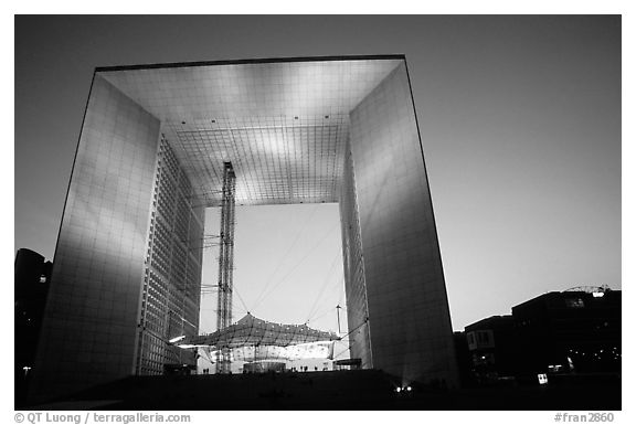 Grande Arche de la Defense at dusk. France (black and white)