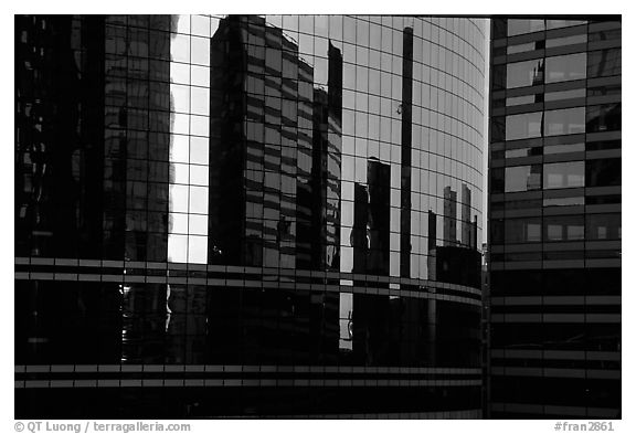 Reflections in modern office buildings, La Defense. France (black and white)