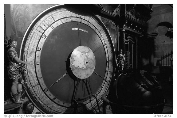 Astrological clock inside the Notre Dame cathedral. Strasbourg, Alsace, France (black and white)