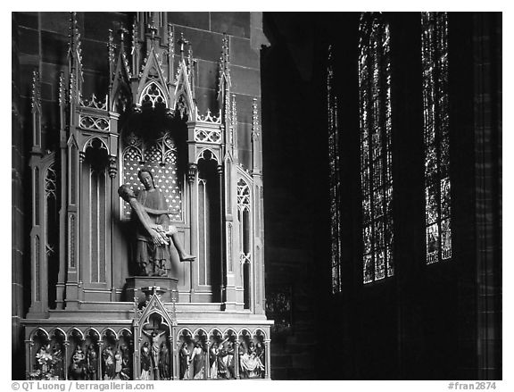 Inside the Notre Dame cathedral. Strasbourg, Alsace, France (black and white)