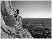 Scrambing to the Morgiou cape. Marseille, France (black and white)