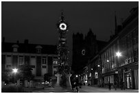 Place  Marie-Sans-Chemise and horloge Dewailly by night, Amiens. France (black and white)