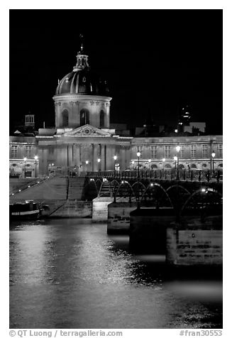 Pont des Arts and Institut de France by night. Paris, France (black and white)